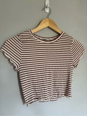 Audrey 3 + 1 White and Red Striped Short Sleeve Crop Top